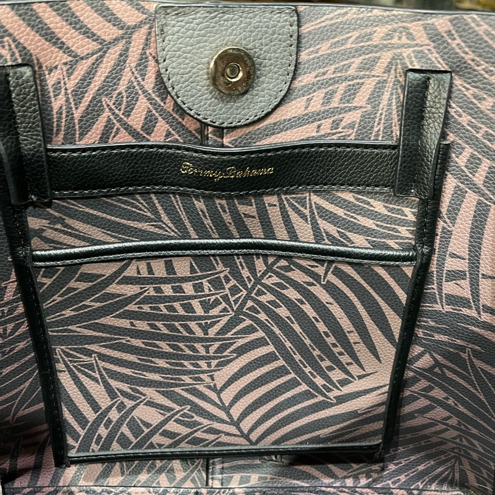 Tommy Bahama Dark Gray Pebbled Leather Tote w/ Black Braided Straps 11x14 - Picture 11 of 15
